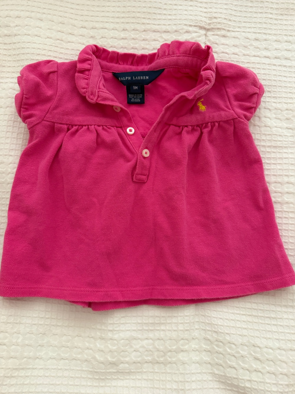 Ralph Lauren Pink Ruffle Polo Top with Yellow Pony